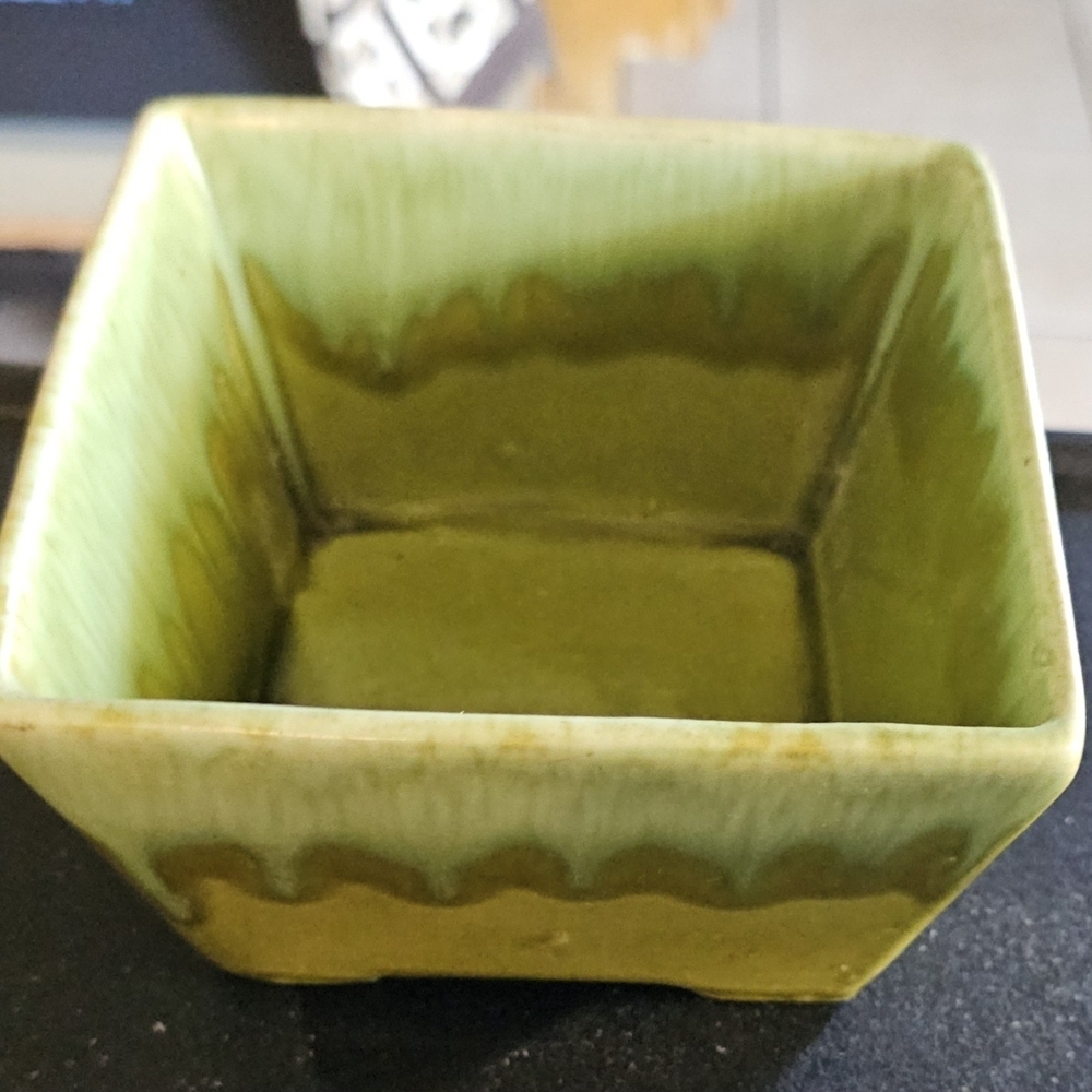 Drip Glaze Green Ceramic Square Bowl Planter - Picture 2 of 8